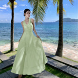 Fragmented Hanging Neck Dress Spring And Summer Holiday Wind Pure Lusty Folding V-Neck Net Yarn Long Dress Girl