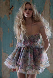 Niche 2024 Summer New Sling With Sling Bow Prints Short Princess Skirt