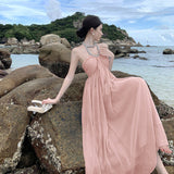 Neck Sling Dress Women's Summer Chiffon High-End Feel Super Fairy Temperament Seaside Holiday Dress