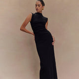 2025 New Solid Colorless Sleeveless Ruffed Zipper Bag Tug Of The Noise Dress