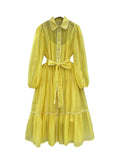 Plus-Size Single-Clip Dress 2025 New Collar Lantern Sleeve With Inner-Line Dress Women's Summer