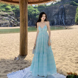 Hanging Neck Sling Dress Summer Seaside Holiday Fairy Dress Sexy Bareback Beach Dress Woman