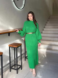 Half-High Collar Cover Fashion Languid Knitted Long Dress In Autumn And Winter 2024