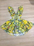 Lady Holiday Style Sexy V Collar Leaves With No Sleeves To Close The Waist Thin Yellow Print A-Shaped Dress Skirt