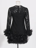 Senior Sense Dress Woman 2025 Summer New Lace Collar Splicing Mesh Long Sleeve Short Dress Women's Dress