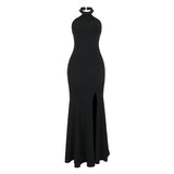 Sexy Bare Back High Open Fork Dress Dress 2025 New Temperament Fashion Fishtail Dress DJPT