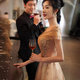 Evening Dress Women's 2025 New Banquet Temperament Famous Fairy Moderators Heavy Industry Annual Conference Dress