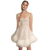Autumn Women's Dress Party Sexy Wrapped Breasts Sling Skirt Feathers