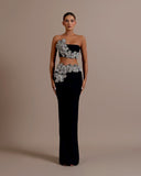 Fashion Heavy Industry Braided Flower Diamond Bag Bandage Long Skirt Party Two-Piece Dress