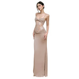 Women's Sleeveless Backs Folding Lace Splicing Dress DJPT