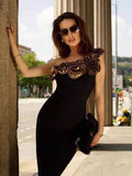 Three-Dimensional Flower Women's Bandage Evening Dress Skinny Temperament Party Party With Hip Dress