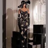 Body Golden Butterfly A Diamond Chain Dress Sexy Breast Repair Velvet Party Dress