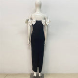 One-Word Shoulder Bow Tuxedo Diamond Bandage Croak Party Long Dress Dress Skirt