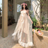 Niche Sling Dress Woman Seaside Holiday Dress Super Fairy Birthday Dress Engagement Morning Robe Banquet Dress DJPT