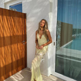 Women's V-Neck Sexy Suspension Slings Lown Repairs Beads Fishtail Dress 8106 HZ0628