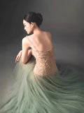 Lace Spliced Mint Green Sling Dress Dress 2024 Summer Super Fairy Temperament Niche Design Thin Mesh Dress
