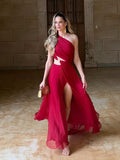 Famous Style Sexy Metal Buckle Buckle Waist Ball Dress 2025 New Single-Sleeve Dress Women's Summer