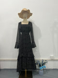 2024 New Chiffon Spot Lotus Leaf Sleeve Temperament Long Splicing Irregular Dress