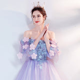 2025 New Dream Purple Horn Sleeve Bride Wedding Toast Annual Performance Evening Dress