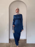 2024 New Waist-Skinny Trumpet Sleeve Solid Color Temperament Dress Woman