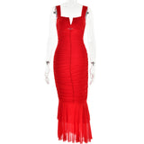 Spring And Summer Slings Splicing Dress Stylish Sexy Tatry Folded Fishtail FD9738 HZ0628