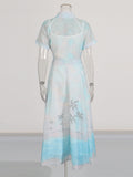 2025 Summer New V-Neck Print Short-Sleeved Shirt + High-Rise Half-Dress Suit Woman