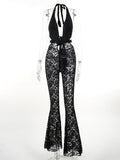 Hanging Neck Sexy Bosom Hollow Lace Perspective Micro-Rare Conjoined Trousers New Women's Clothing DJPT