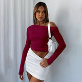 Women's Clothing 2025 Autumn And Winter 2025 New Long-Sleeved Slender Collared Shoulder Hottie Top DJPT