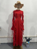 2025 New Lotus Leaf Side Splicing Court Chiffon Temperament Semi-High Collar Dress