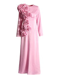 Wind Party Dress 2025 Summer New Round Neck Side Three-Dimensional Flowers Decorated Solid Color Repair Dress Dress Woman