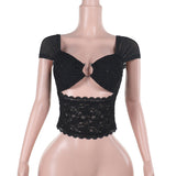 Ring Lace Spliced Hollow Hottie Vest New Fashion Short Blouse DJPT