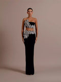 Fashion Heavy Industry Braided Flower Diamond Bag Bandage Long Skirt Party Two-Piece Dress