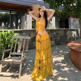 Holiday Style V-Neck Hanging Neck Top Skirt Half Dress Two Sets Of Women's Summer Beach Beach Skirt