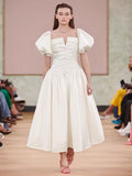 Red Dress 2025 Summer Banquet Sexy Out-Shoulder Bubble Sleeve Short-Sleeved Waist Dress Dress