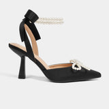 New Pearl Bow Lady High Heel Single Shoes Fashion Banquet Black High Heel Single Shoes Outside Single Shoes High Quality Shoes