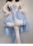 Ball Gown Strapless Blue Organza Floral Holiday Lolita Dress Birthday Dresses Birthday Outfits SD1240