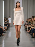 Famous Sexy Light Extravagant Evening Dress 2025 Spring New Square Collar Diamond Splicing Short-Term Waist Dress