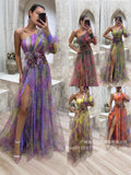 New Party Mesh Slanted Shoulder Dress INS Casual Fashion Dress Women HZ0628