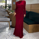 Sexy Fashion Round Collar Folds To The Waist To Repair The Solid Color Temperament Dress