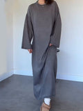 Solid-Colored Loose Knee Collar Long Knitted Dress In Autumn 2024