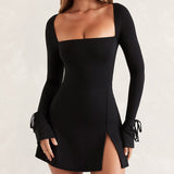 Women's Autumn New Square Sleeves Cuffed With Open-Prong French Dress DJPT