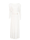 Retro High-End Solid-Colored Dress Dress 2025 Summer Round-Neck Long-Sleeved Waist Design Dress Dress Dress