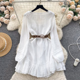 A line V Neckline Long Sleeves White Holiday Dresses Women's Dress SD1290