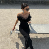 Braided Tat-Carnated Feathers Elegant Tight-Bossed Party Party Dress Dress