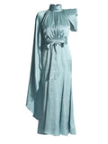 Famous Style Dress Women's Dress 2025 Spring New Collar Shoulder Fold Design Long-Sensely Fasting Skirt