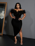 Niche V-Neck Thin Sexy Mesh Shoulder Dress Famous Style Bandge Jumpsuit