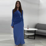 Temperament Micro-Trumpet Folded Cross Superimposed Tying Belt Girded Waist Dressing Spliced High-Waisted Dress