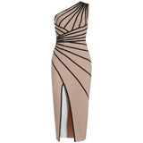 Open Fork Slanted Strapline One Shoulder Sleeveless Temperament Dress Dress Dress Woman