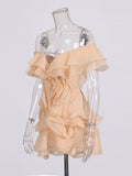 Holiday Wind Shoulder Short Dress 2025 New V Collar Shoulder Lotus Side Flower Dress Female High Sense