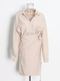 Korean Fashion Dress 2025 New V Tie Collared Waistband High-Grade Slim Long Dress Woman